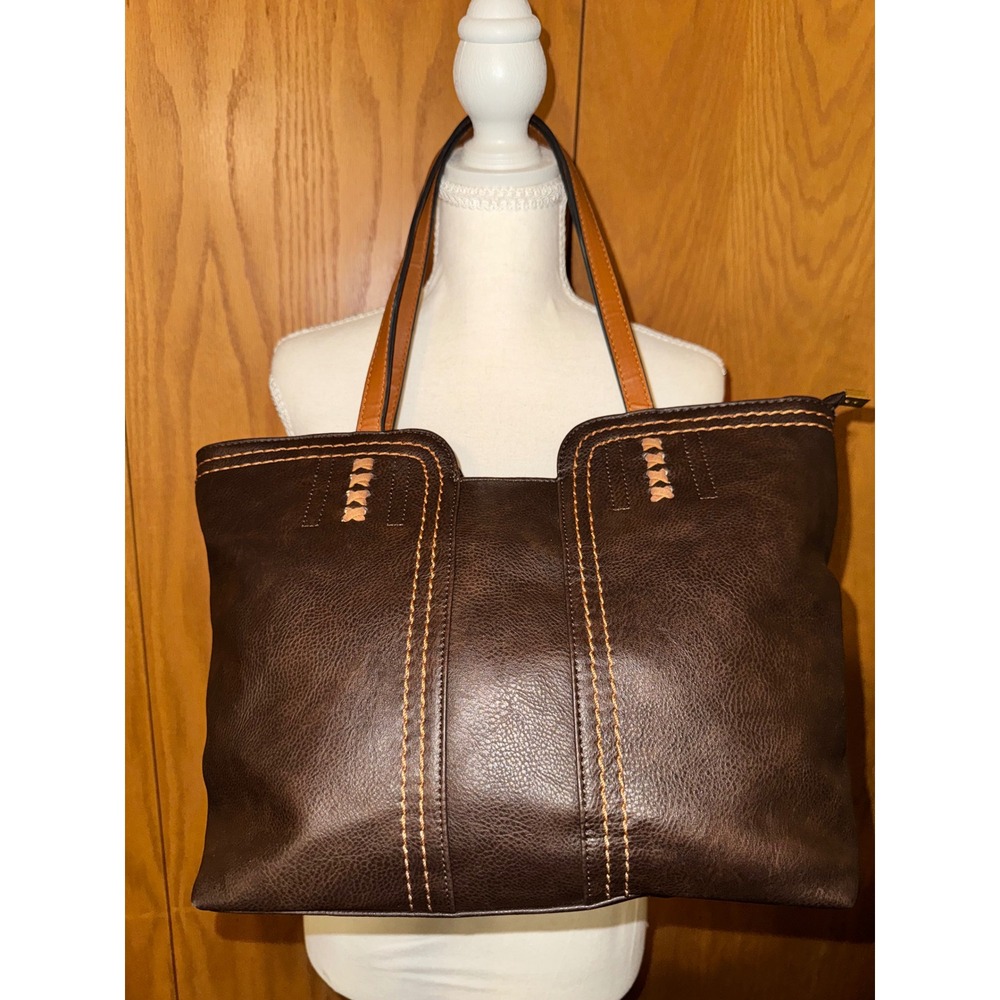 Montana West Tote Bag Dark Brown Faux Leather Western Whipstitch Handbag NWOT